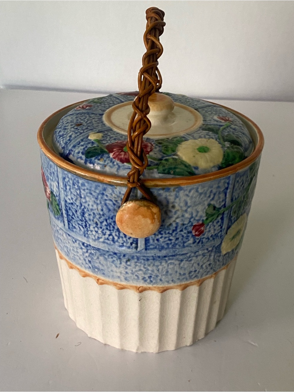 Vintage Colourful Ceramic Biscuit Jar With Wood Handle - Picture 3 of 7